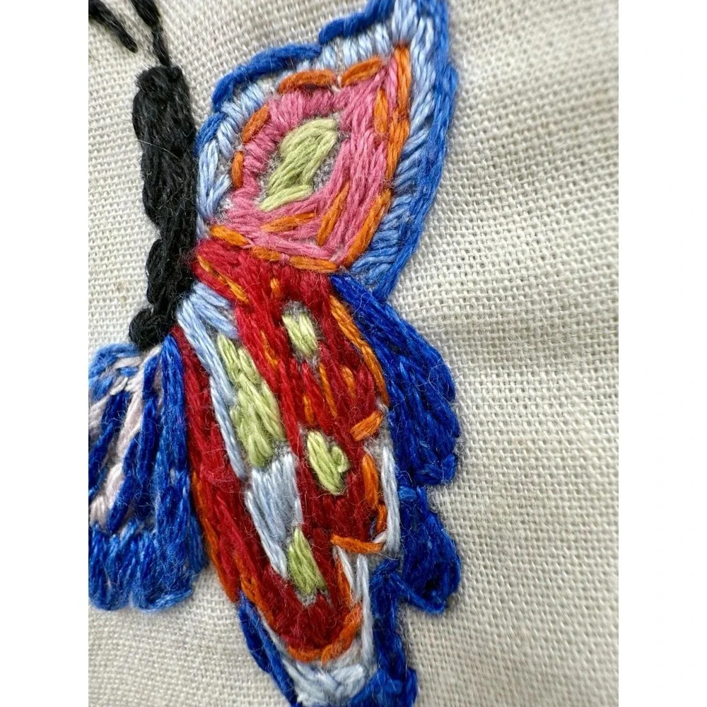 Handmade Embroidered Floral Butterfly Throw Pillow 12x12 Purple‎ Satin EUC
